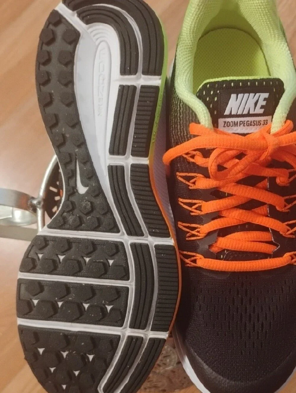 Youth Nike running shoes - Black, Neon Green & Bright Orange 4.5Y